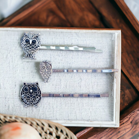 Set of 3 Decorative Owl Bobby Pins: Whimsical Accessories for Playful Hairstyles