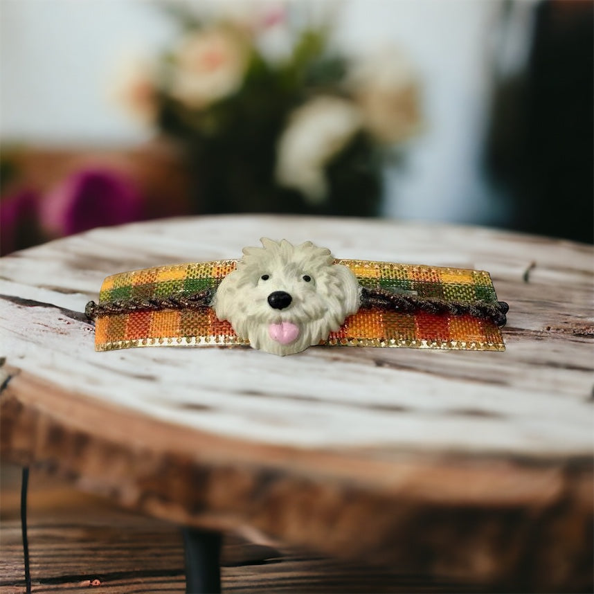Plaid Hair Clip with Dog Embellishment - Cute & Playful Hair Accessory