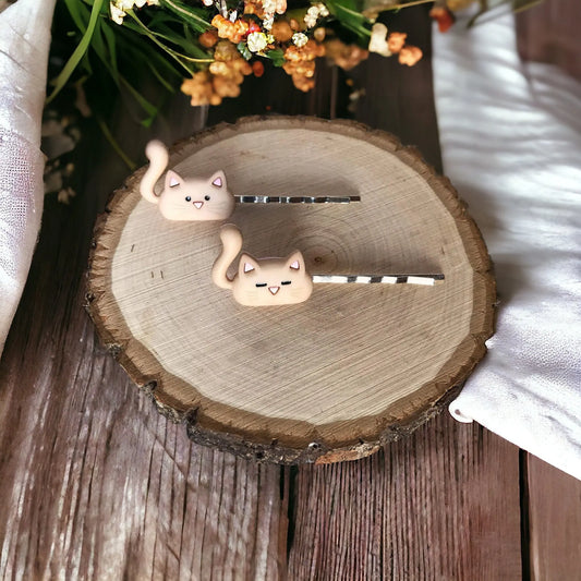 Tan Cat Hair Pins - Cute Hair Accessories for Feline Fans