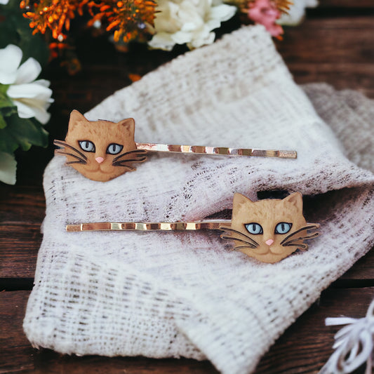 Tan Cat Hair Pins - Cute Accessories for Feline Lovers
