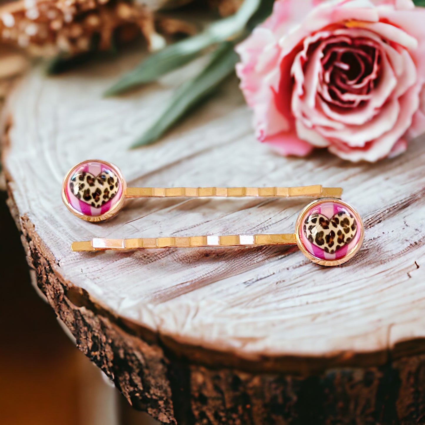 Animal Print Heart Hair Pins - Trendy & Unique Hair Accessories