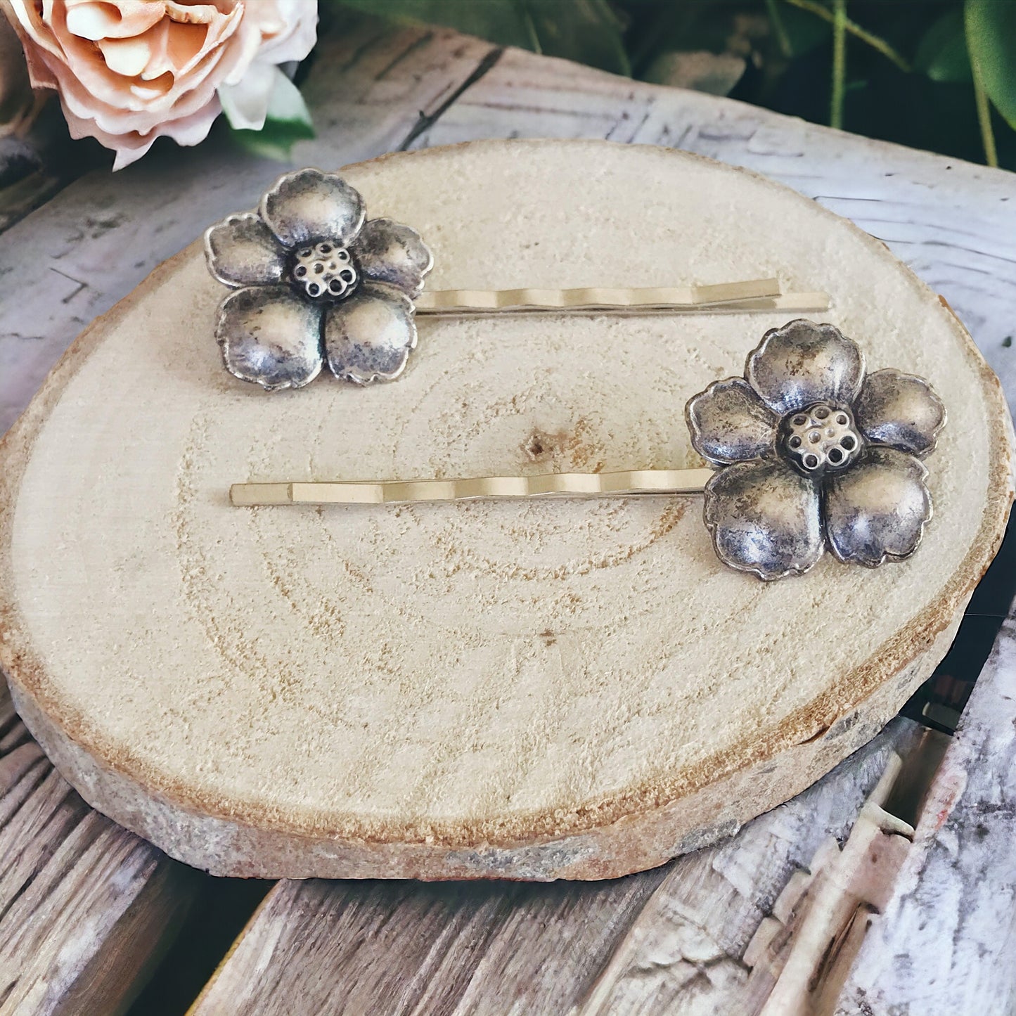 Antiqued Silver Wildflower Hair Pins - Delicate & Elegant Hair Accessories