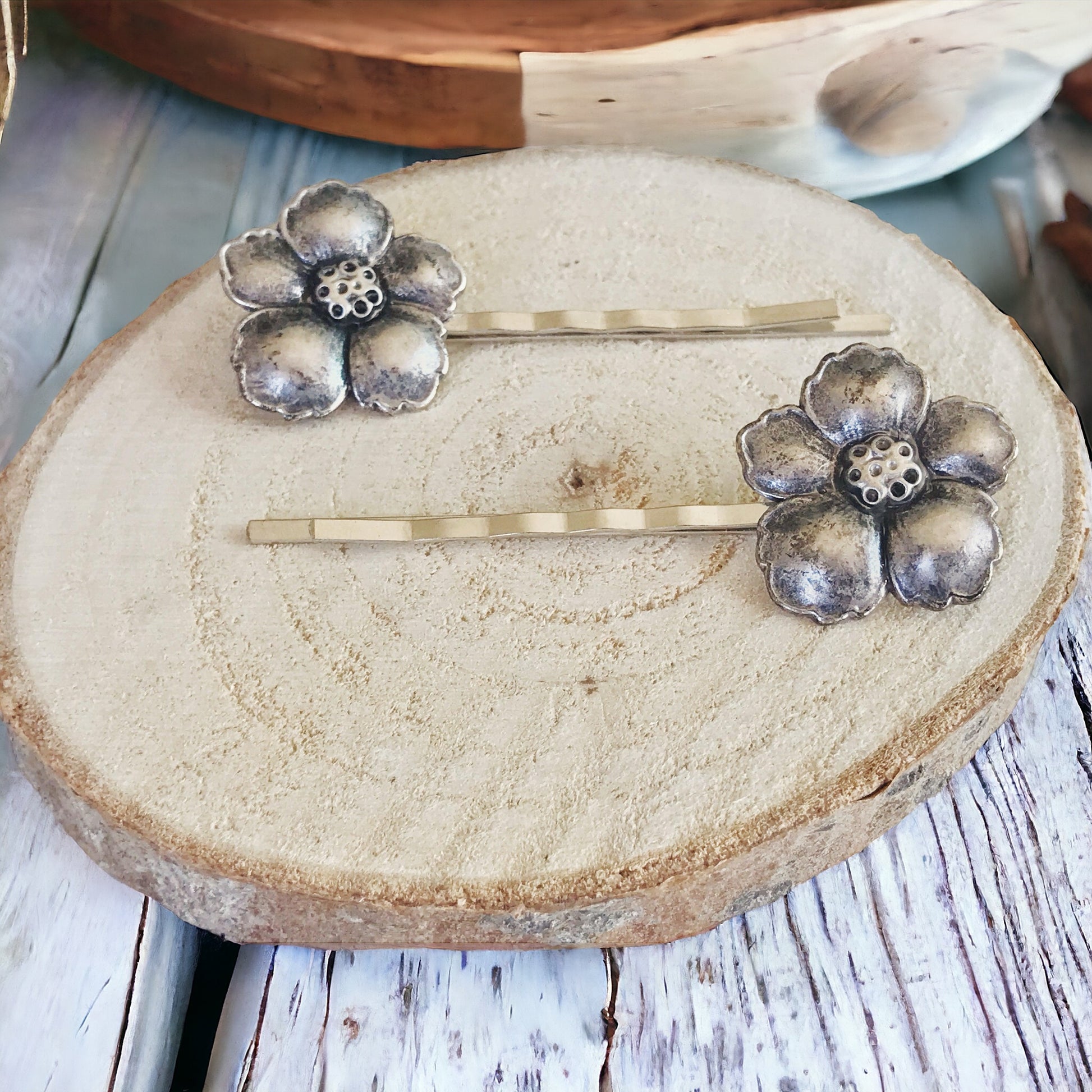 Antiqued Silver Wildflower Hair Pins - Delicate & Elegant Hair Accessories