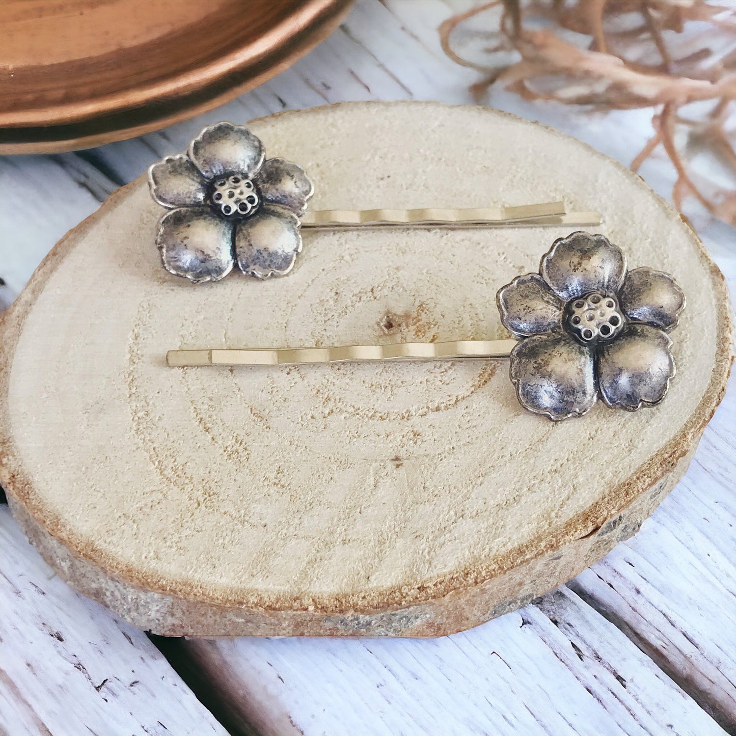 Antiqued Silver Wildflower Hair Pins - Delicate & Elegant Hair Accessories