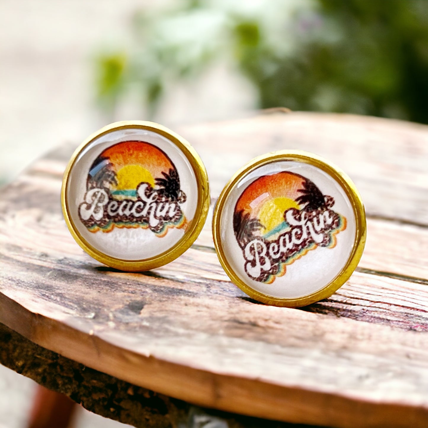 Beach Sunset Gold Stud Earrings - Coastal Chic Accessories