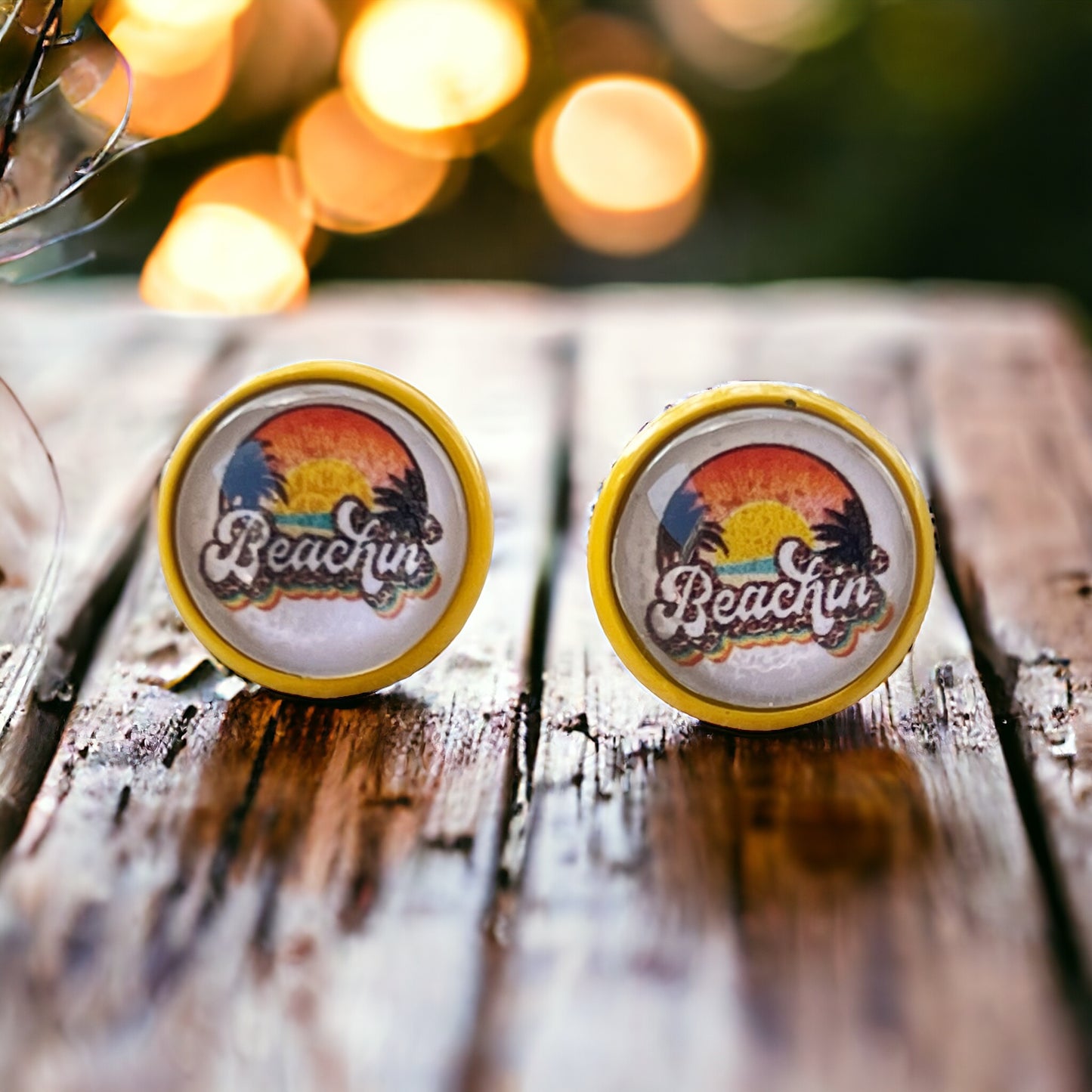 Beachin’ Sunset Stud Earrings – Tropical Retro Summer Jewelry with Yellow
