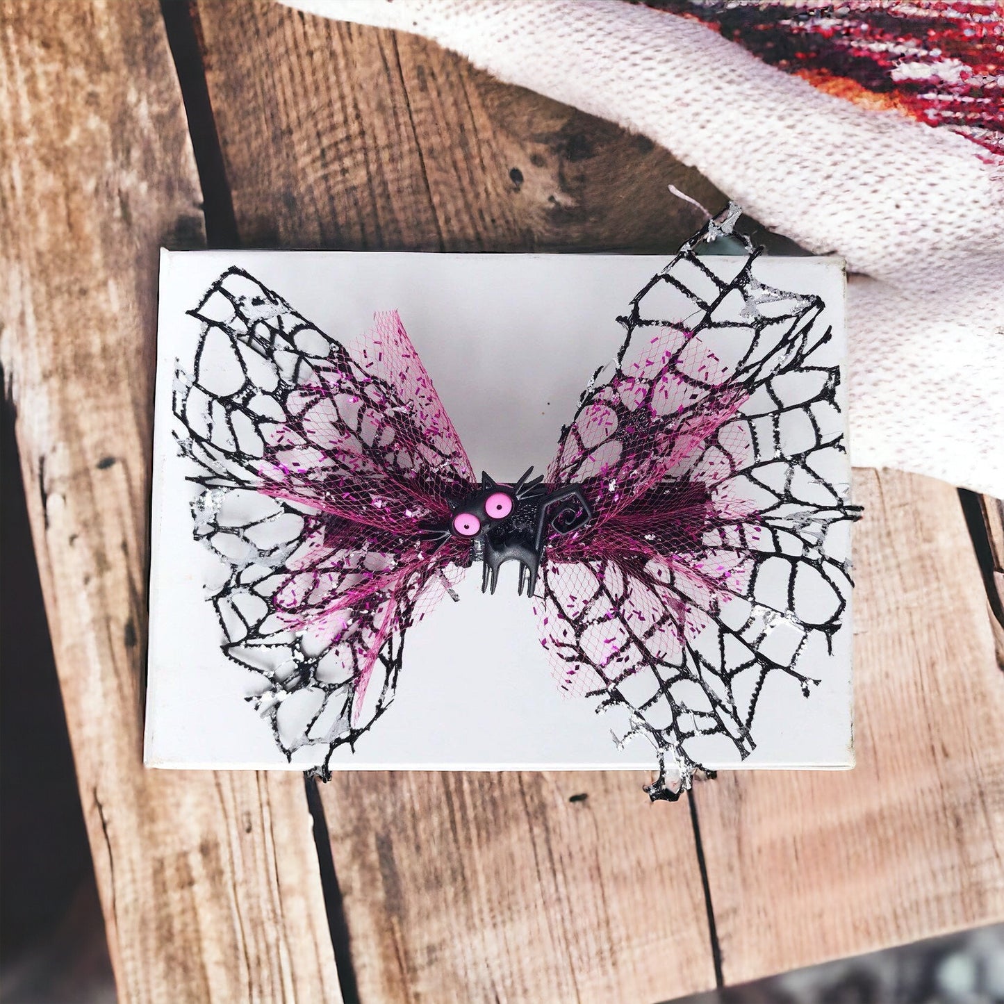 Halloween Black Spooky Cat Pink Hair Bow - Fun & Festive Halloween Accessory with a Pop of Color