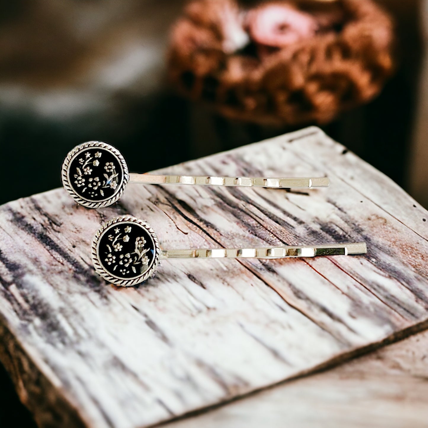 Black & Antiqued Silver Wildflower Hair Pins - Elegant and Versatile Hair Accessories