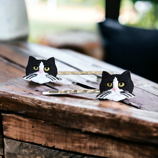 Black & White Cat Hair Pins - Feline-Inspired Accessories