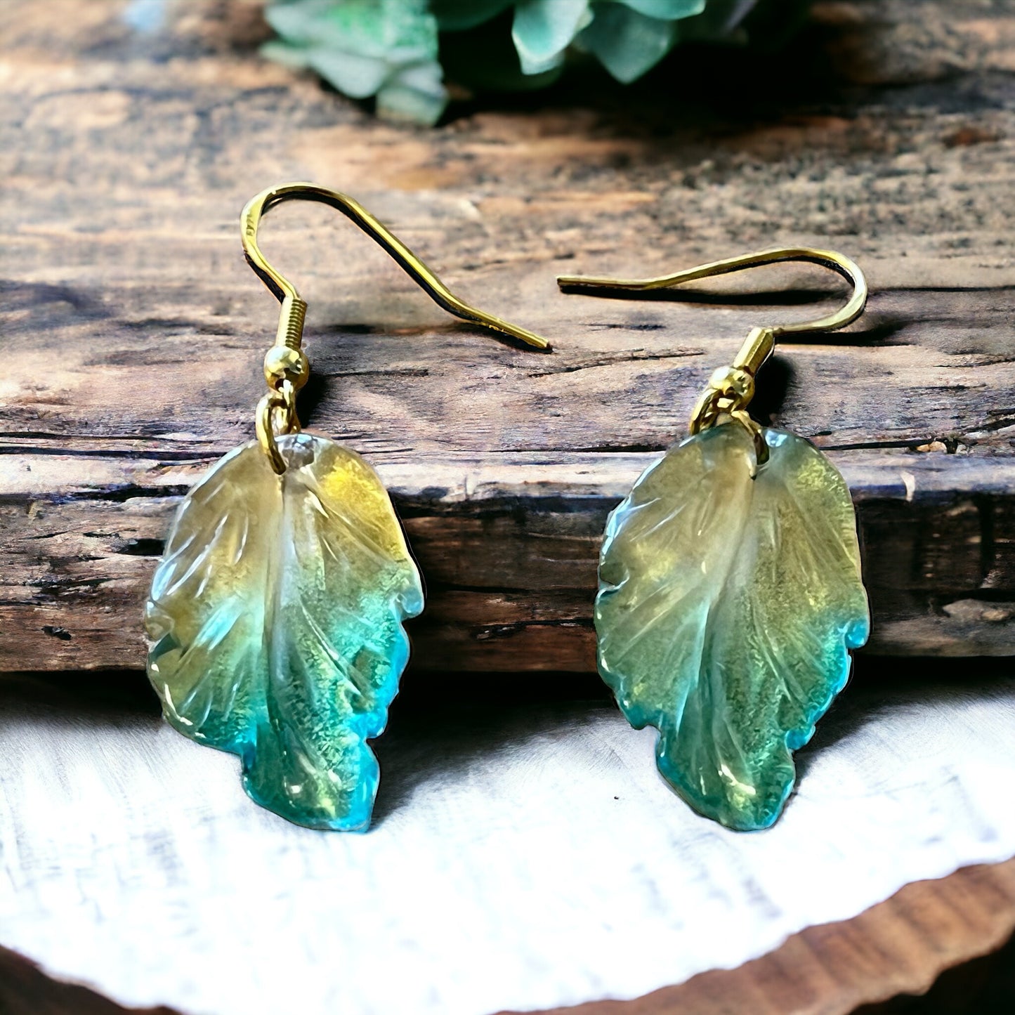 Czech Glass Leaf Earrings – Boho Nature-Inspired Dangles