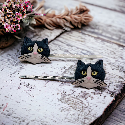 Black & Tan Cat Bobby Pins - Adorable Feline-Inspired Hair Accessories