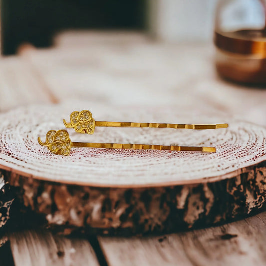 Tiny Gold Rhinestone Elephant Bobby Pins: Adorable Animal-inspired Accessories