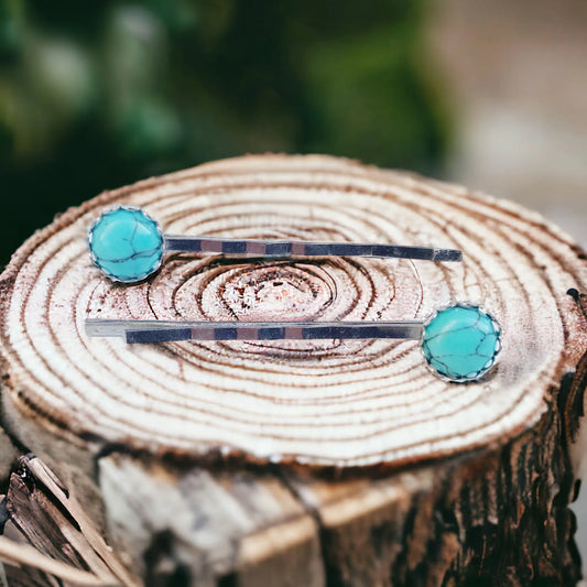 Turquoise Hair Pins - Western Silver Bobby Pins Women's Southwestern Hair Accessories