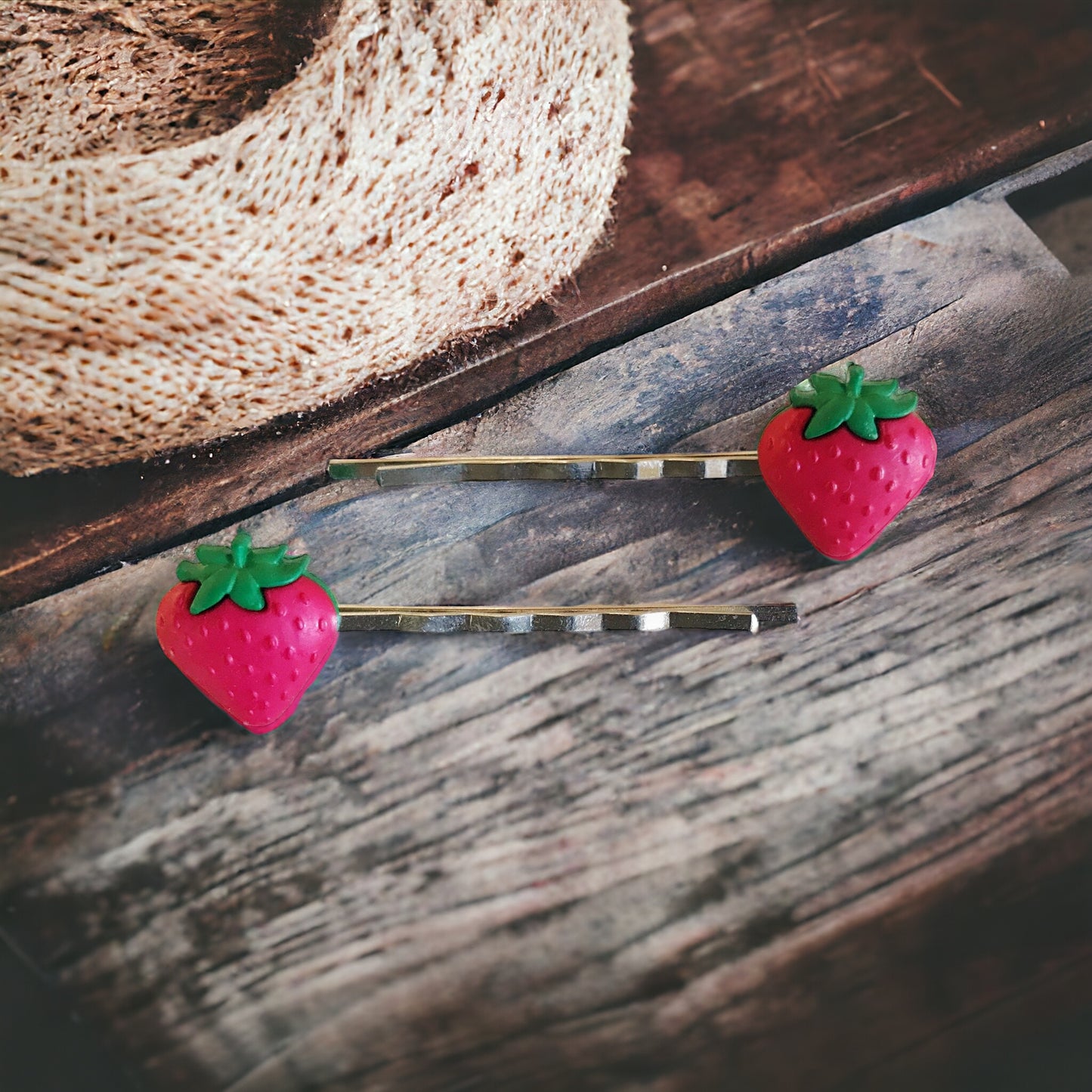 Strawberry Fruit Silver Bobby Pins - Fun & Whimsical Hair Accessories