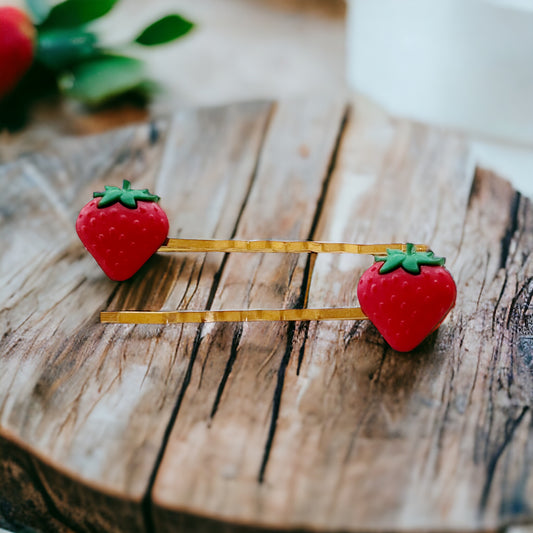 Strawberry Fruit Gold Bobby Pins - Fun & Whimsical Hair Accessories