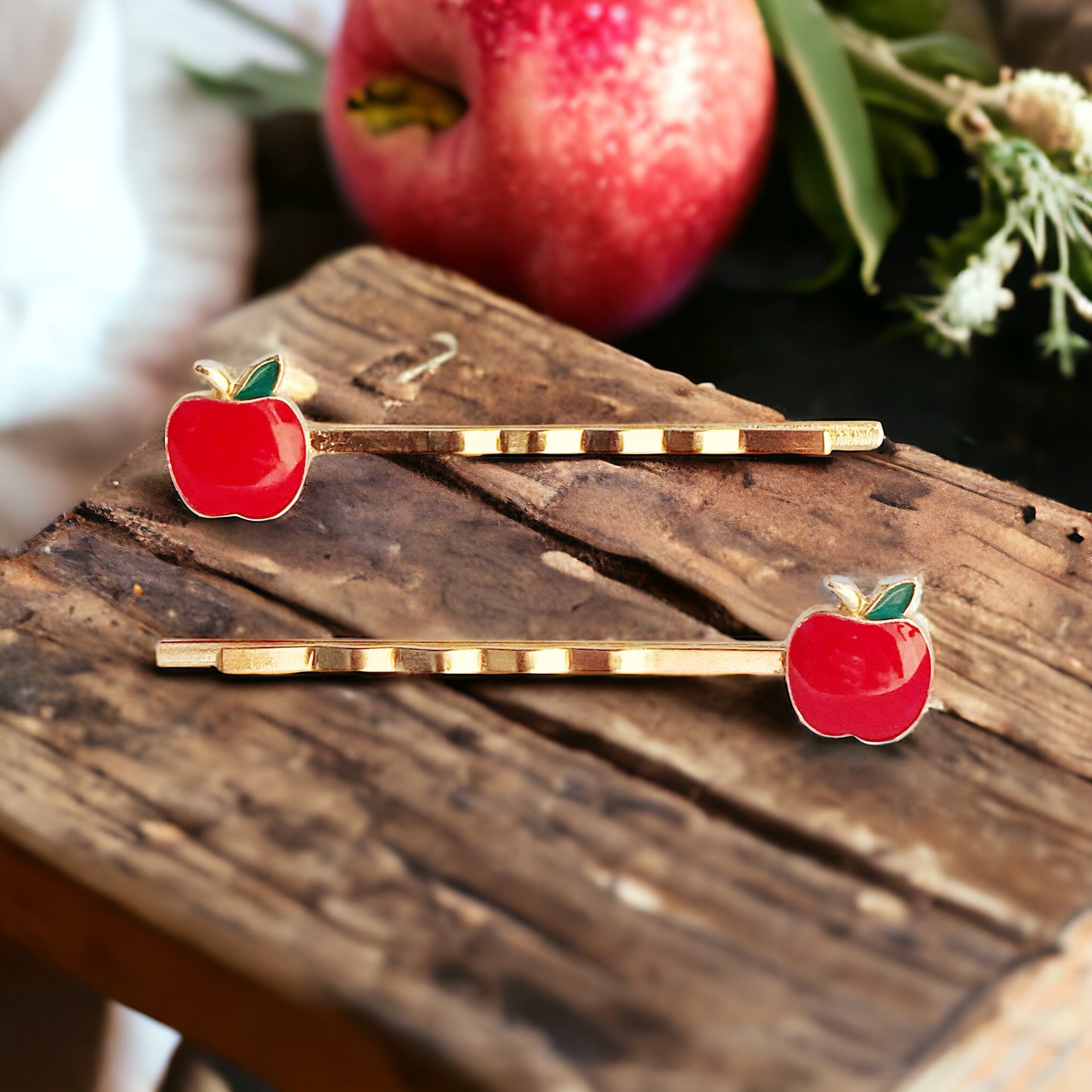 Red Apple Fruit Enamel Bobby Pins - Fun & Whimsical Hair Accessories