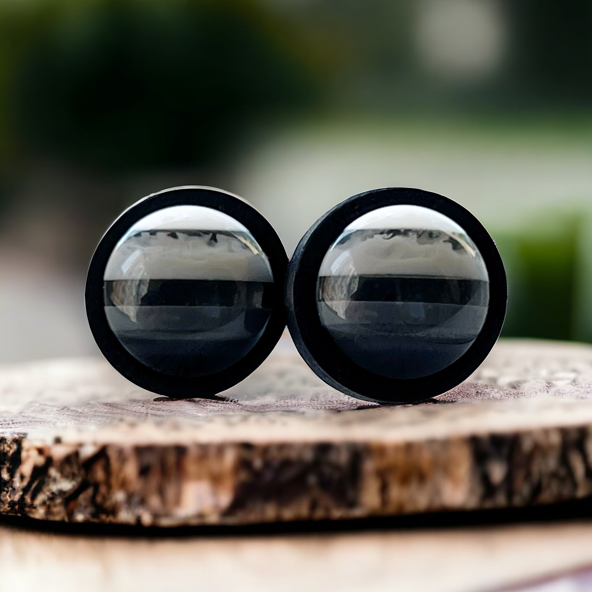Black & White Gradient Striped Wood Earrings - Stylish Monochrome Accessories
