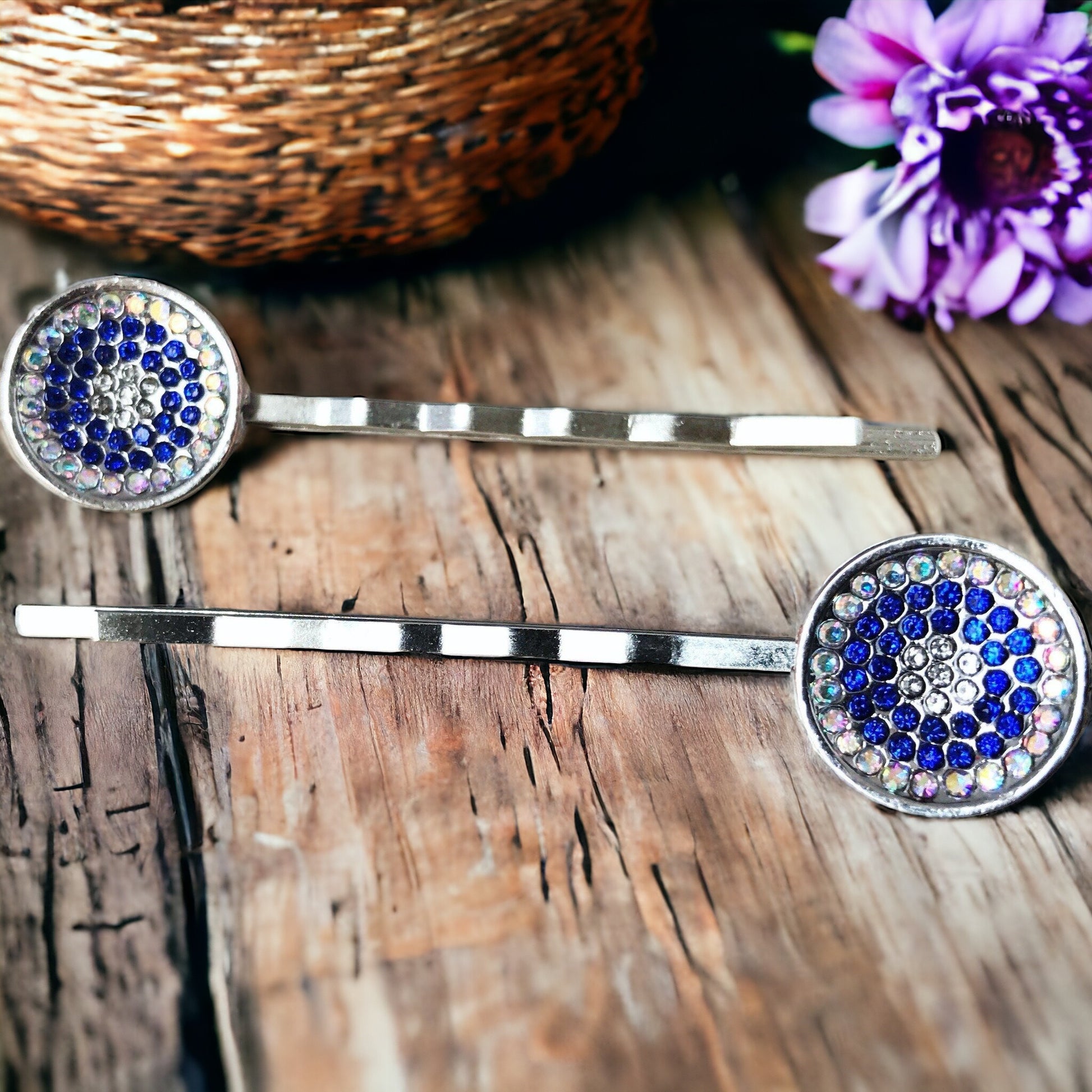 Blue Rhinestone Round Hair Pins - Decorative Bobby Pins for Women - Elegant Cobalt Blue Crystal Hair Accessory