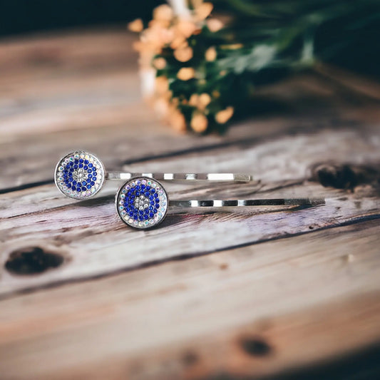 Blue Rhinestone Round Hair Pins - Decorative Bobby Pins for Women - Elegant Cobalt Blue Crystal Hair Accessory