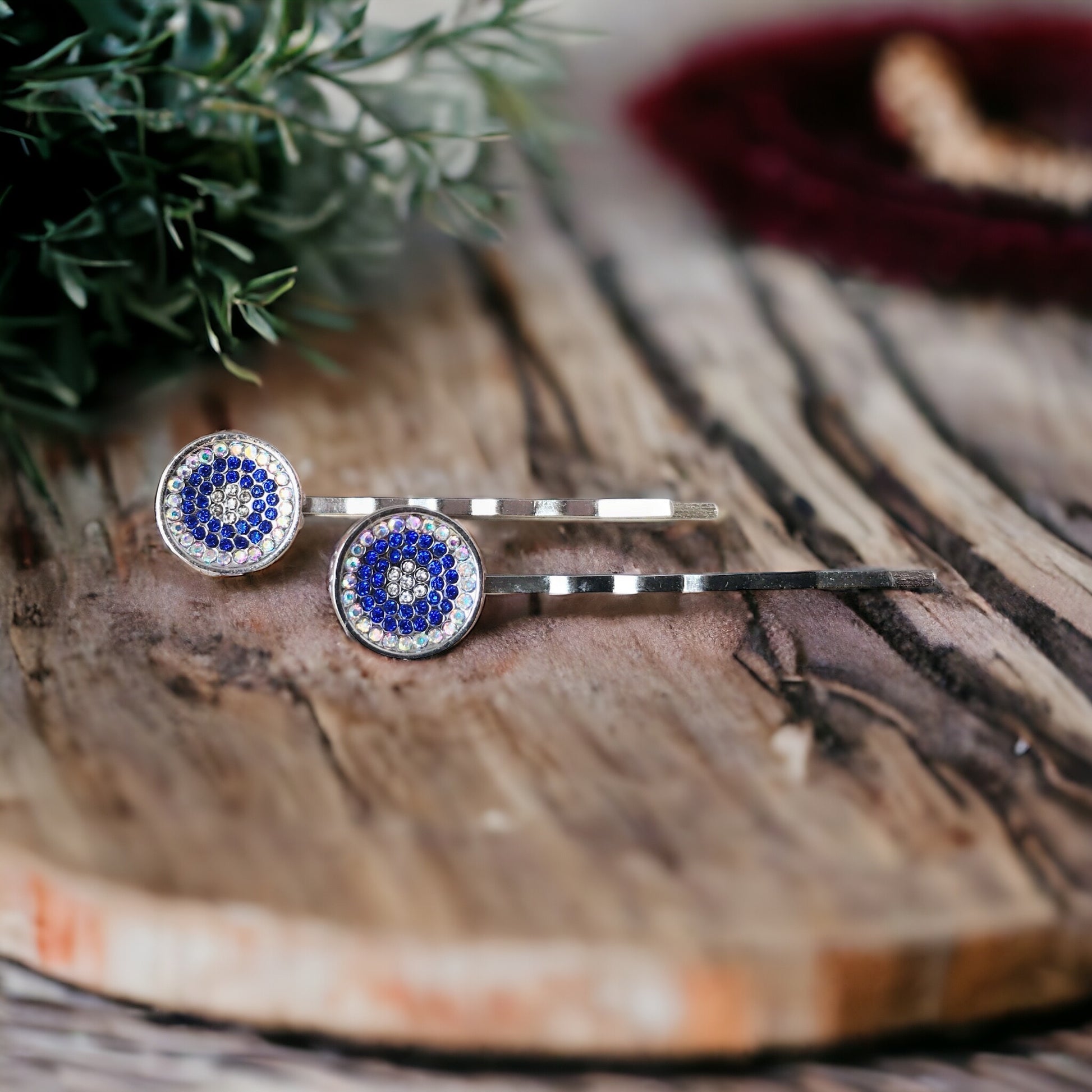 Blue Rhinestone Round Hair Pins - Decorative Bobby Pins for Women - Elegant Cobalt Blue Crystal Hair Accessory