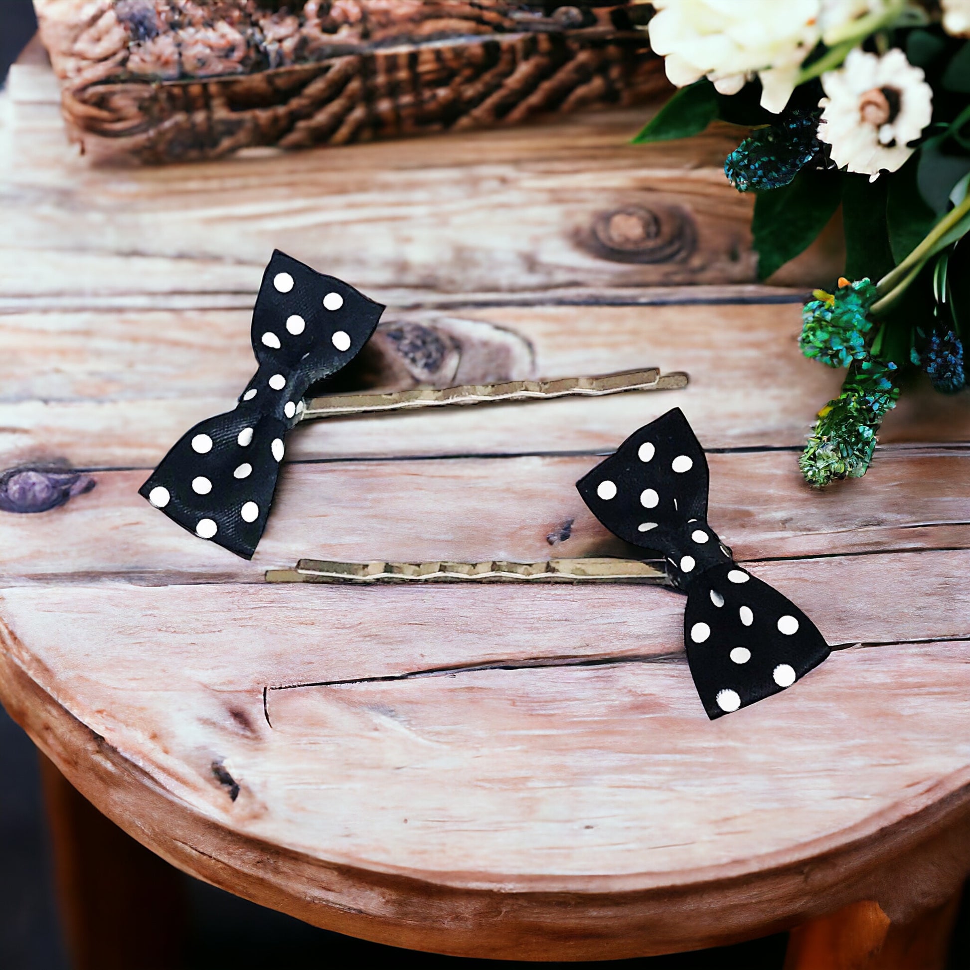 Black & White Polka Dot Bow Hair Pins - Chic & Playful Hair Accessories
