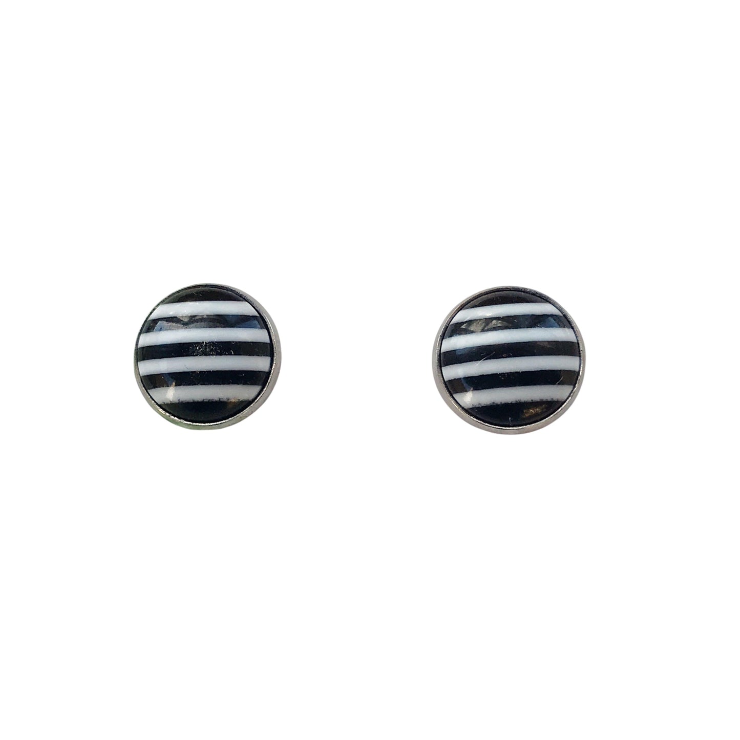 Black & White Striped Stud Earrings - Classic & Chic Accessories