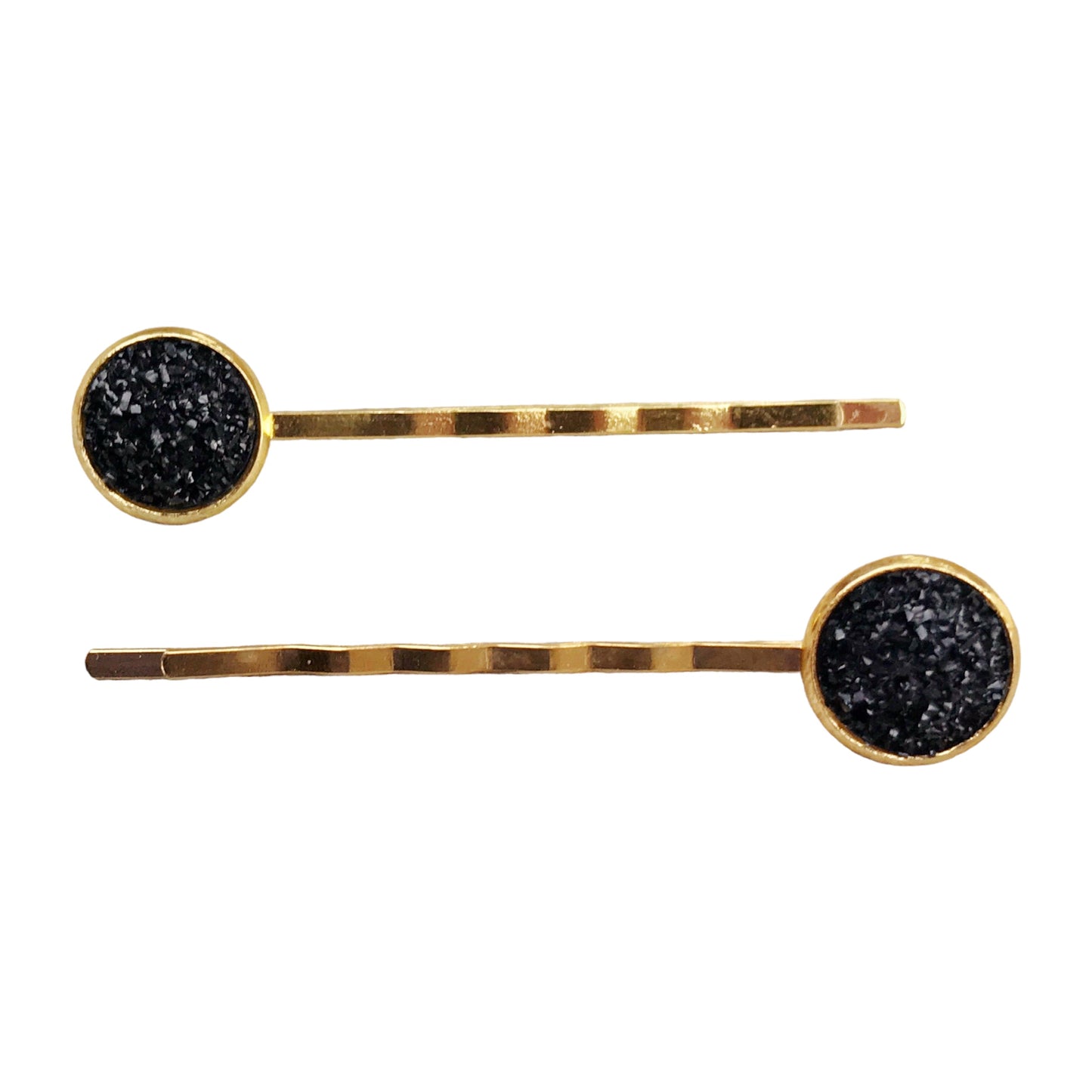Black & Gold Druzy Hair Pins Set of 2 - Elegant & Versatile Hair Accessories