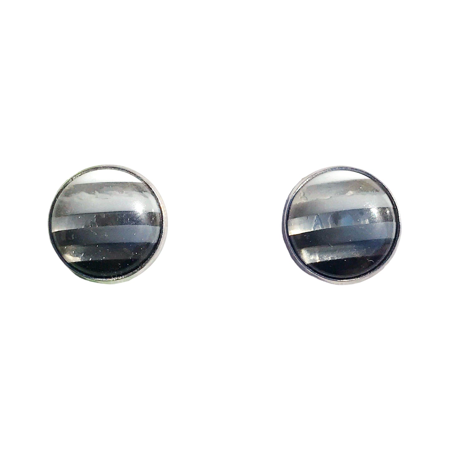 Black, Gray, & White Striped Stud Earrings - Sleek & Contemporary Accessories