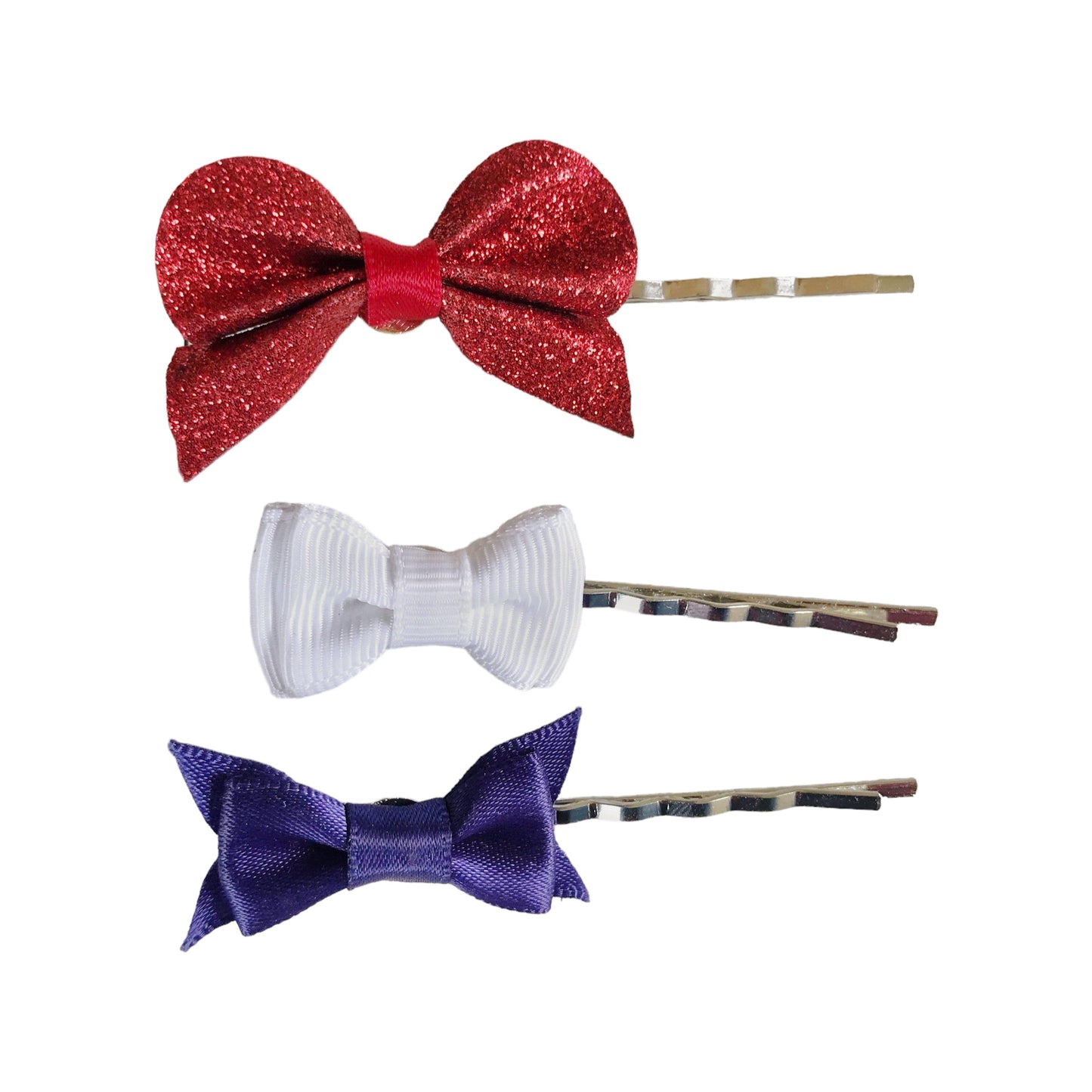 Set of 3 Patriotic Bow Hair Pins: Red, White & Blue Hair Accessories