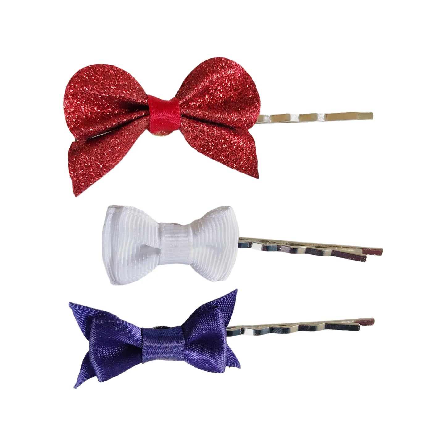 Set of 3 Patriotic Bow Hair Pins: Red, White & Blue Hair Accessories