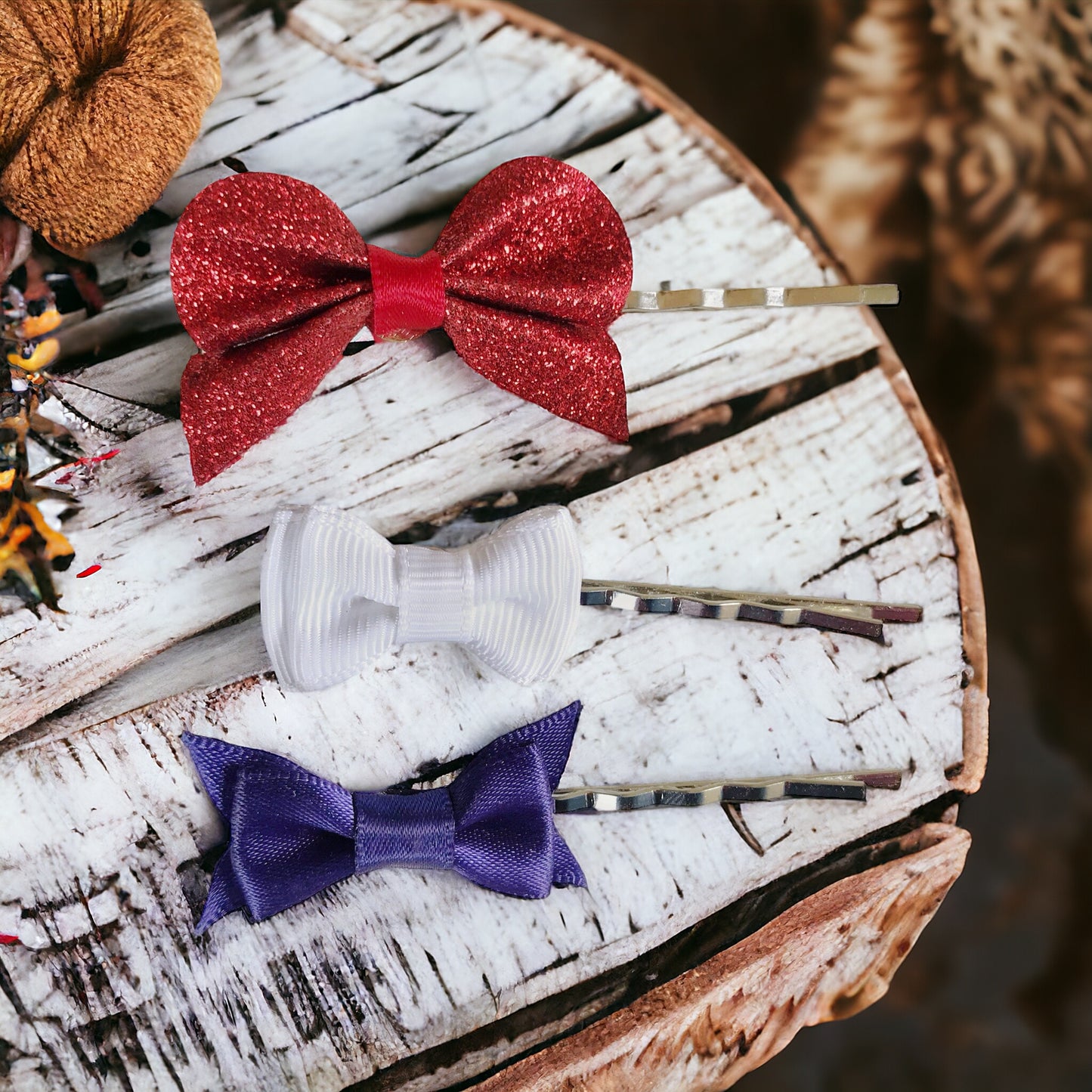 Set of 3 Patriotic Bow Hair Pins: Red, White & Blue Hair Accessories