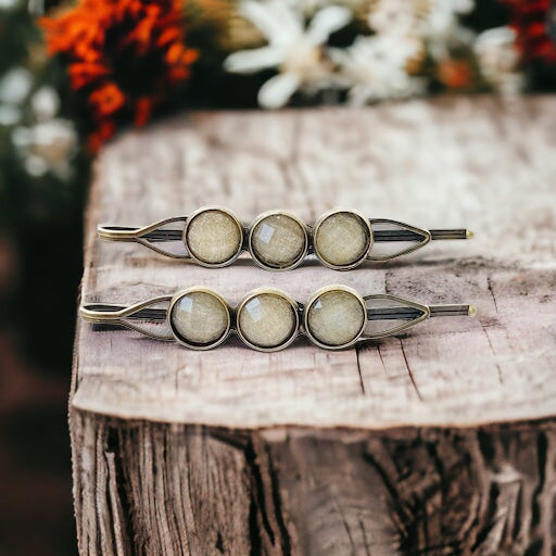 Champagne Shimmer Hair Clips – Retro Boho Bronze Barrettes