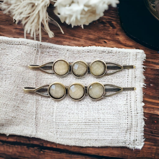 Champagne Shimmer Hair Clips – Retro Boho Bronze Barrettes