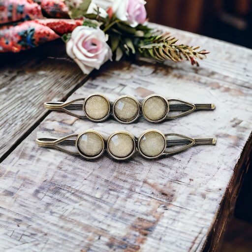 Champagne Shimmer Hair Clips – Retro Boho Bronze Barrettes