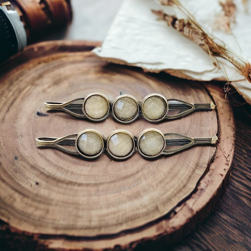 Champagne Shimmer Hair Clips – Retro Boho Bronze Barrettes
