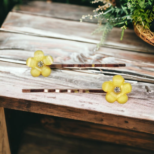 Yellow Flower Hair Pin Set - Elegant Floral Accessories