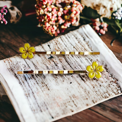 Yellow Tropical Flower Hair Pins: Vibrant Floral Accents for Your Hair