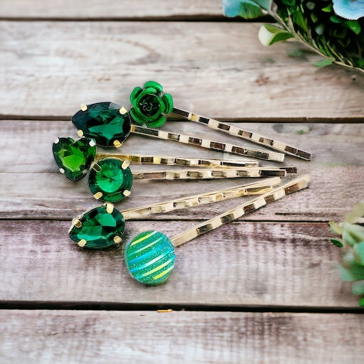 Emerald Green Rhinestone Hair Pin Set: Glamorous Accessories for Elegant Styles