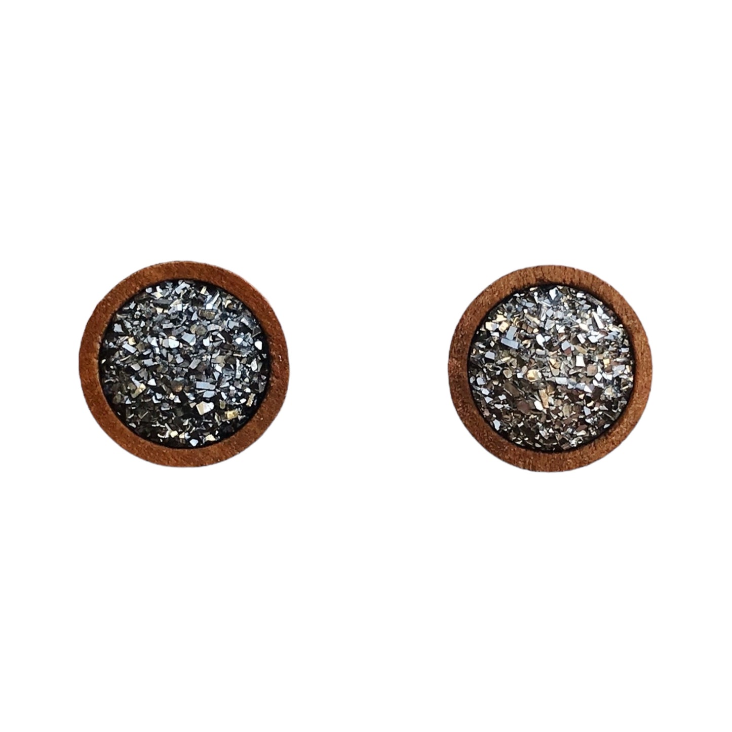 Slate Gray Druzy Wood Stud Earrings - Elegant & Natural Accessories