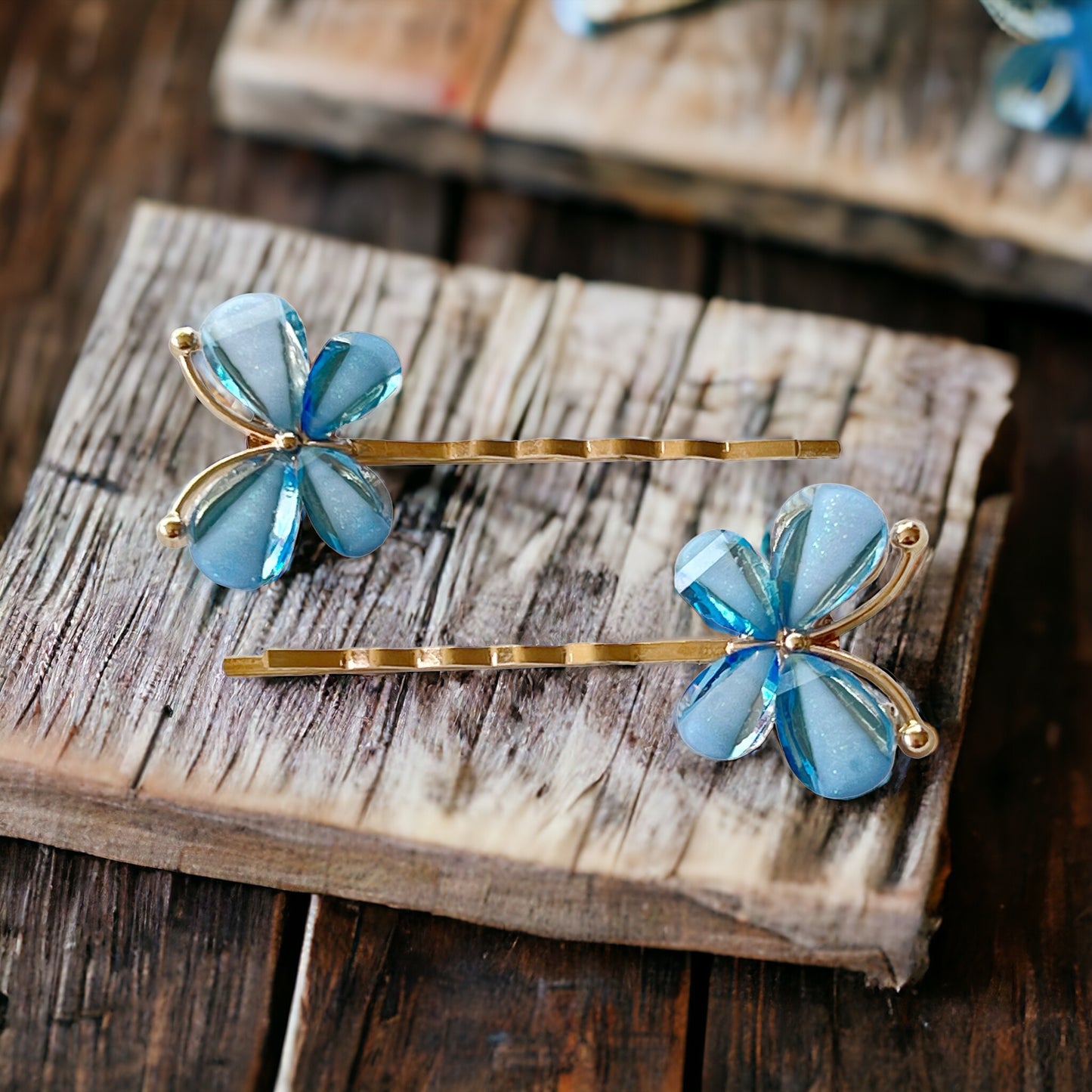 Blue Rhinestone Butterfly Hair Pins - Decorative Hair Clips for Women