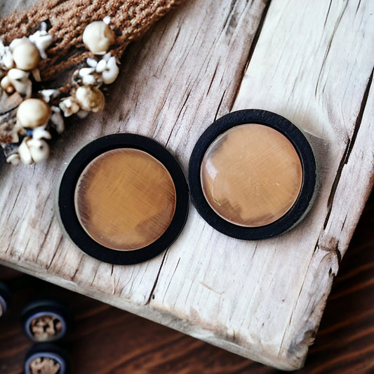 Brown Glass Black Wood Unisex Stud Earrings - Stylish & Versatile Accessories