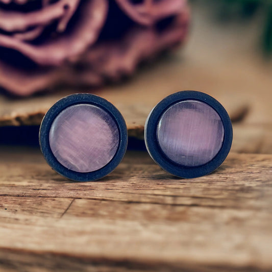 Purple Glass Black Wood Unisex Stud Earrings - Stylish & Versatile Accessories
