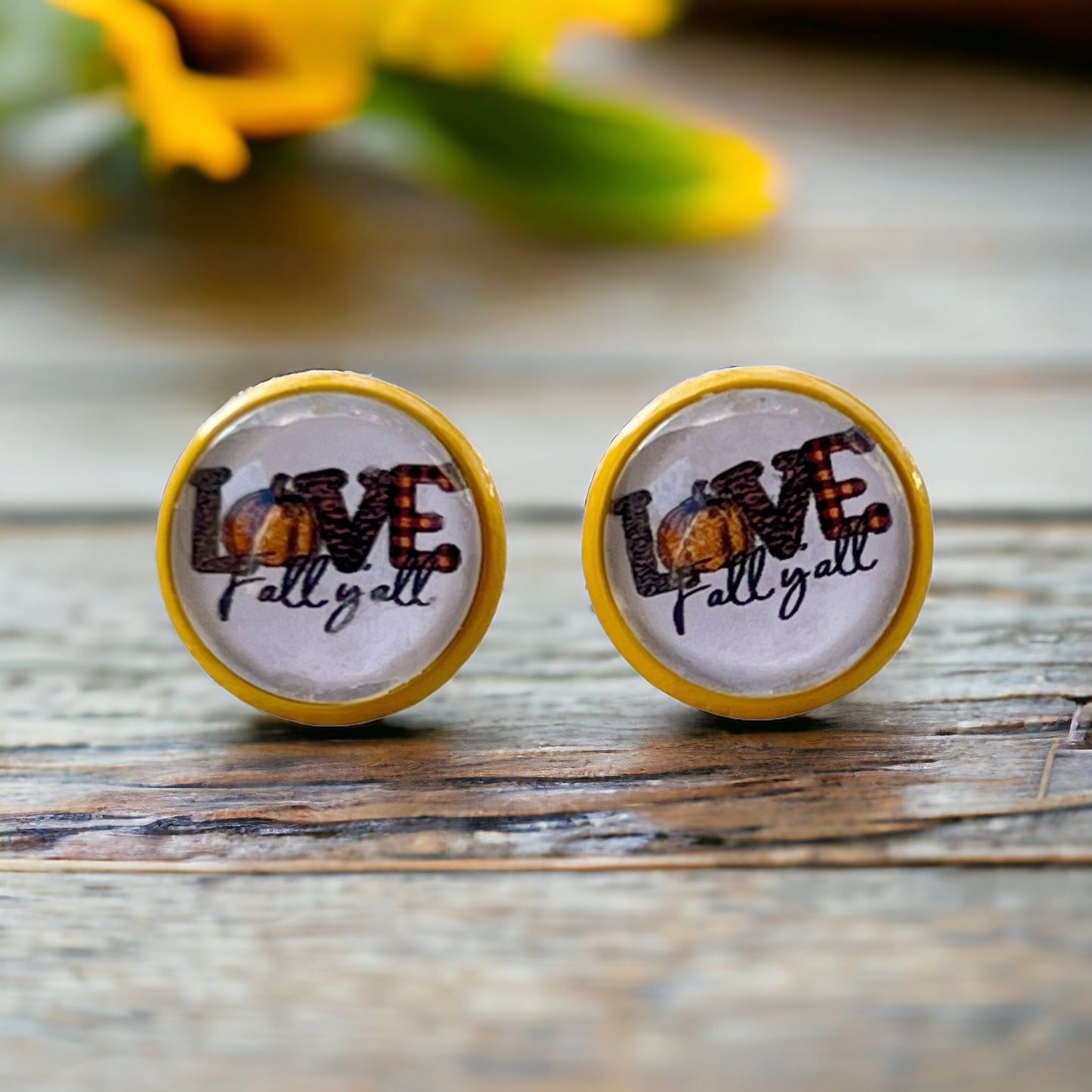 Love Fall Y’all Pumpkin Yellow Stud Earrings - Festive & Stylish Accessories