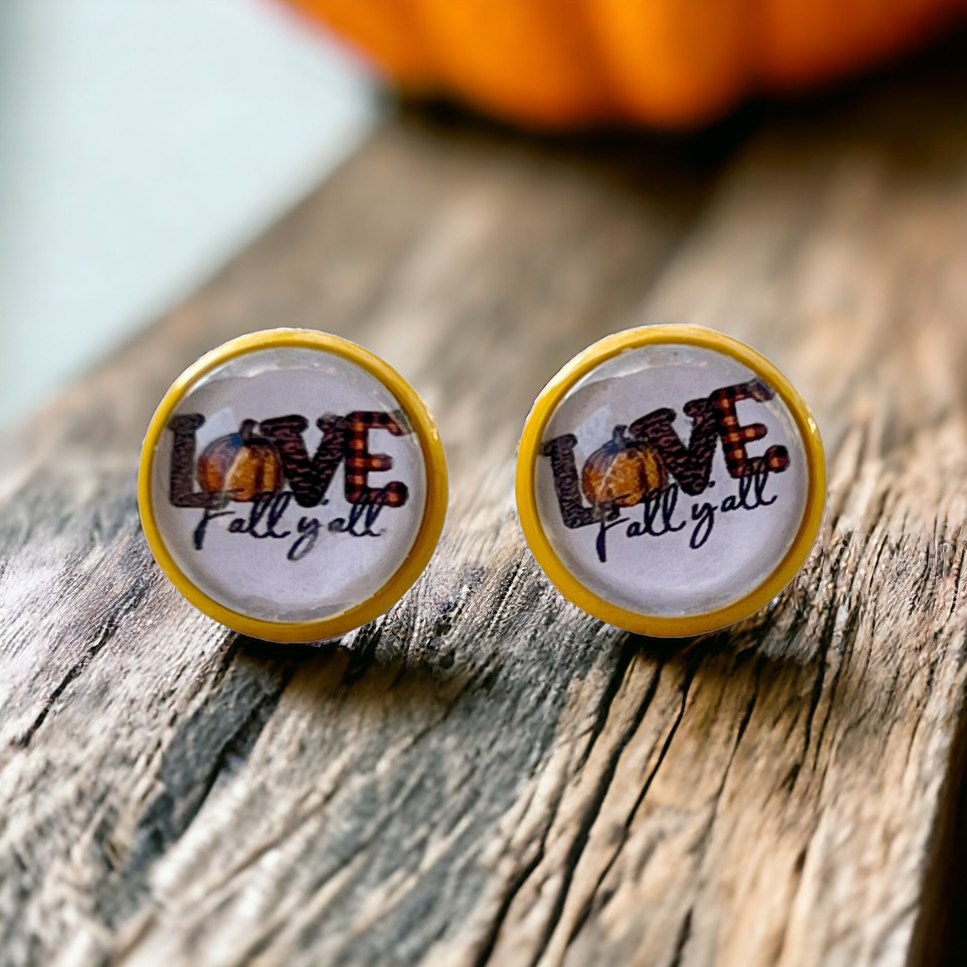 Love Fall Y’all Pumpkin Yellow Stud Earrings - Festive & Stylish Accessories