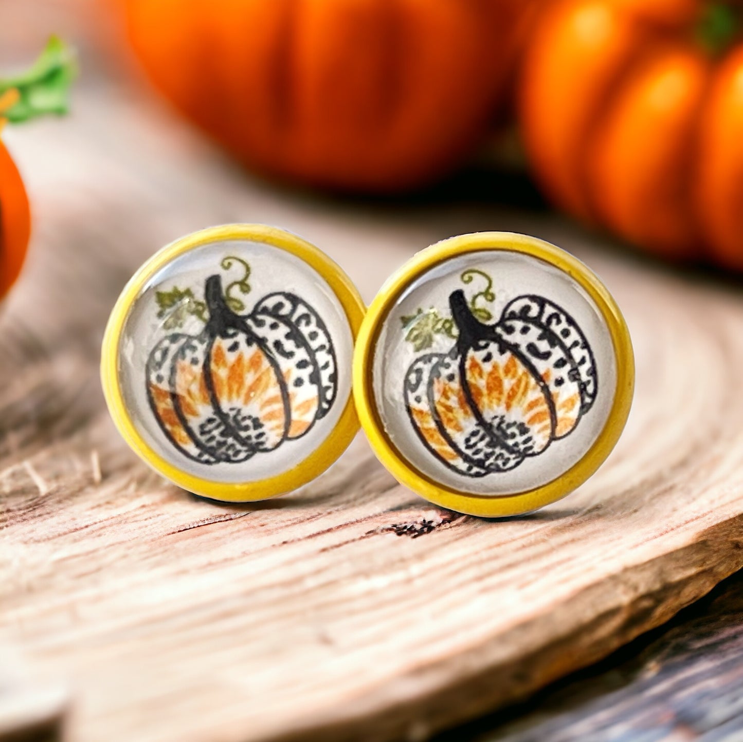 Pumpkin & Sunflower Yellow Stud Earrings: Unique Autumn Accents for Your Style
