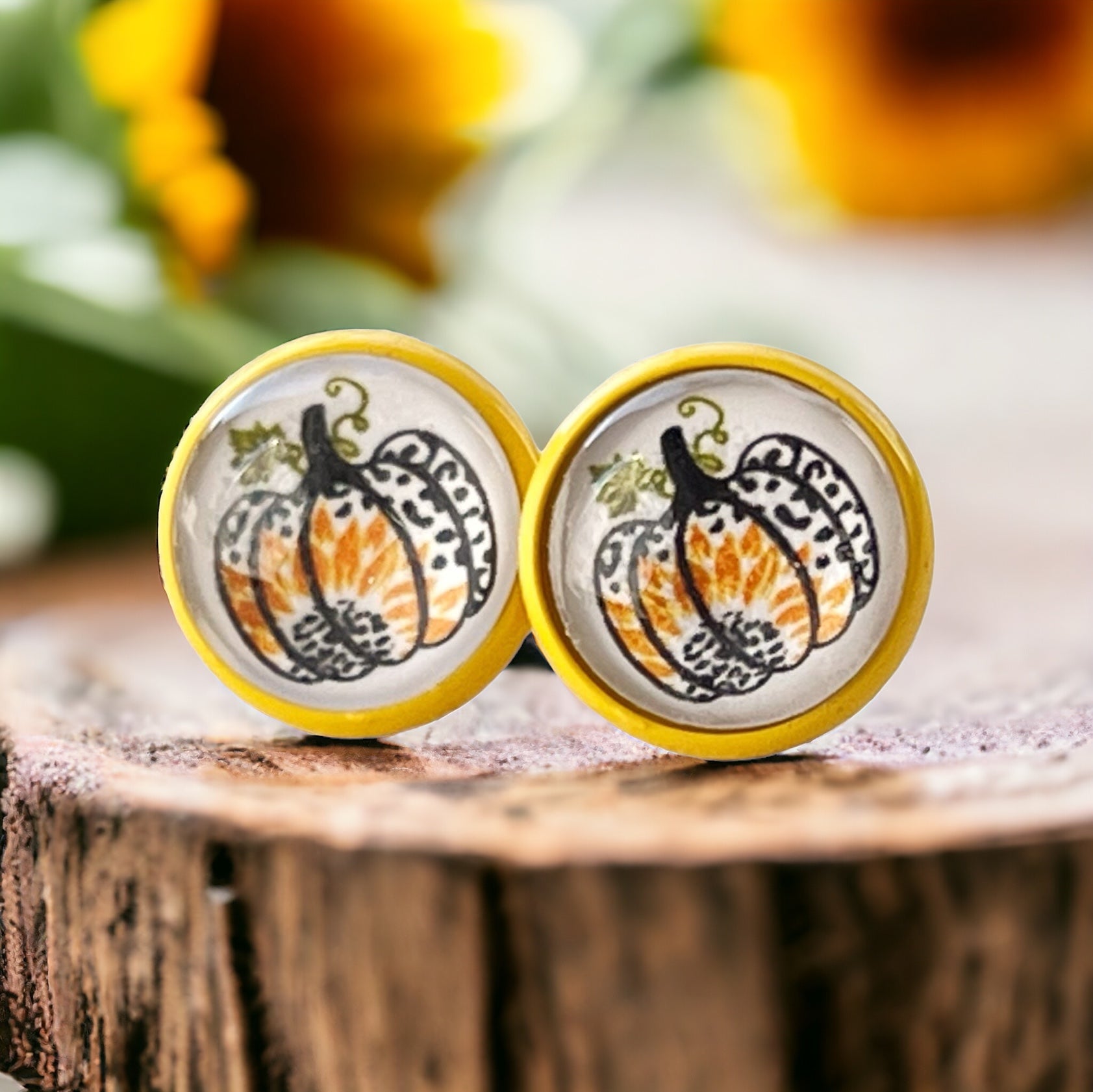 Pumpkin & Sunflower Yellow Stud Earrings: Unique Autumn Accents for Your Style