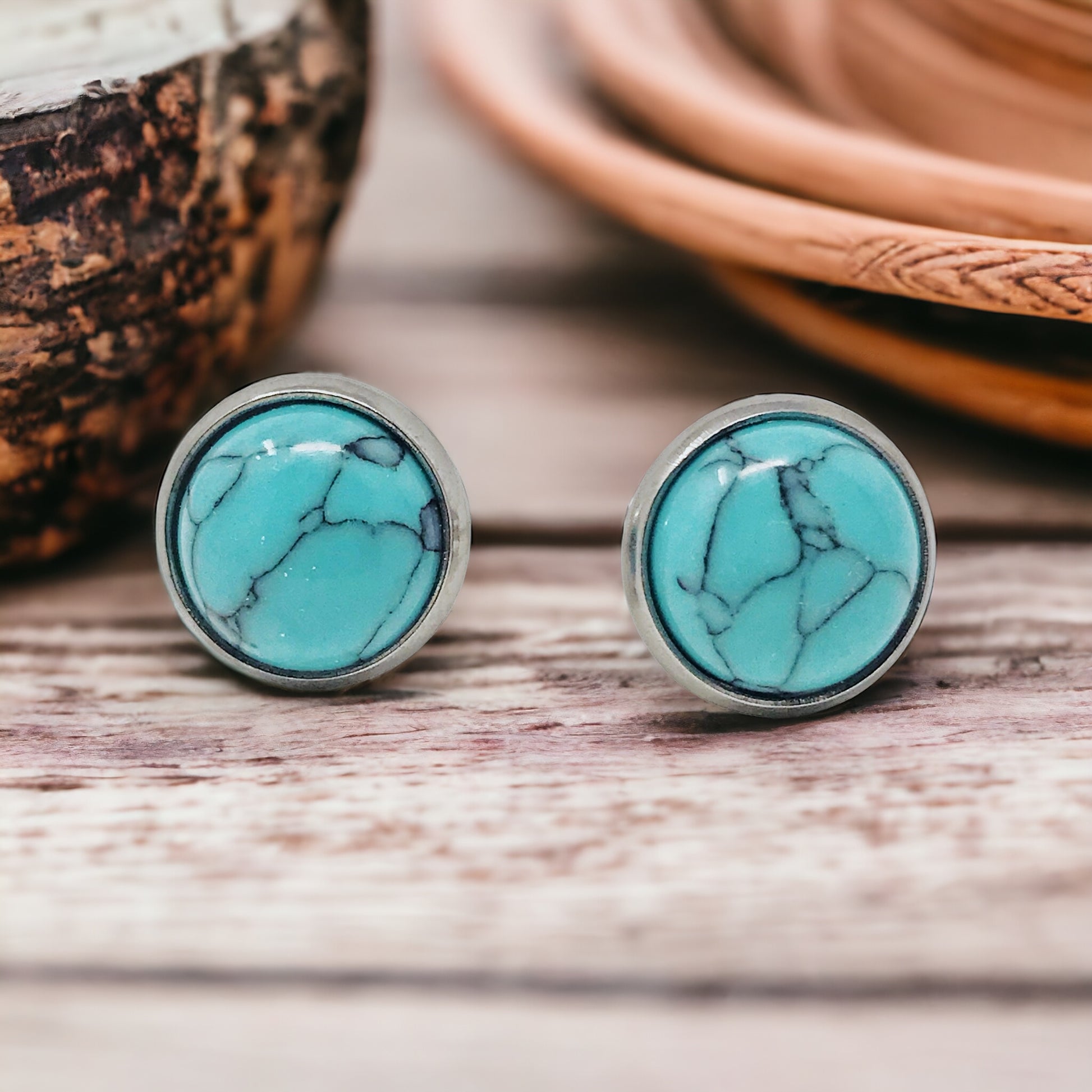 Turquoise 10mm Stud Earrings: Boho Western Chic Accessories