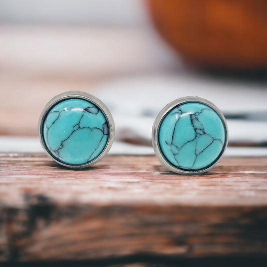 Turquoise 10mm Stud Earrings: Boho Western Chic Accessories