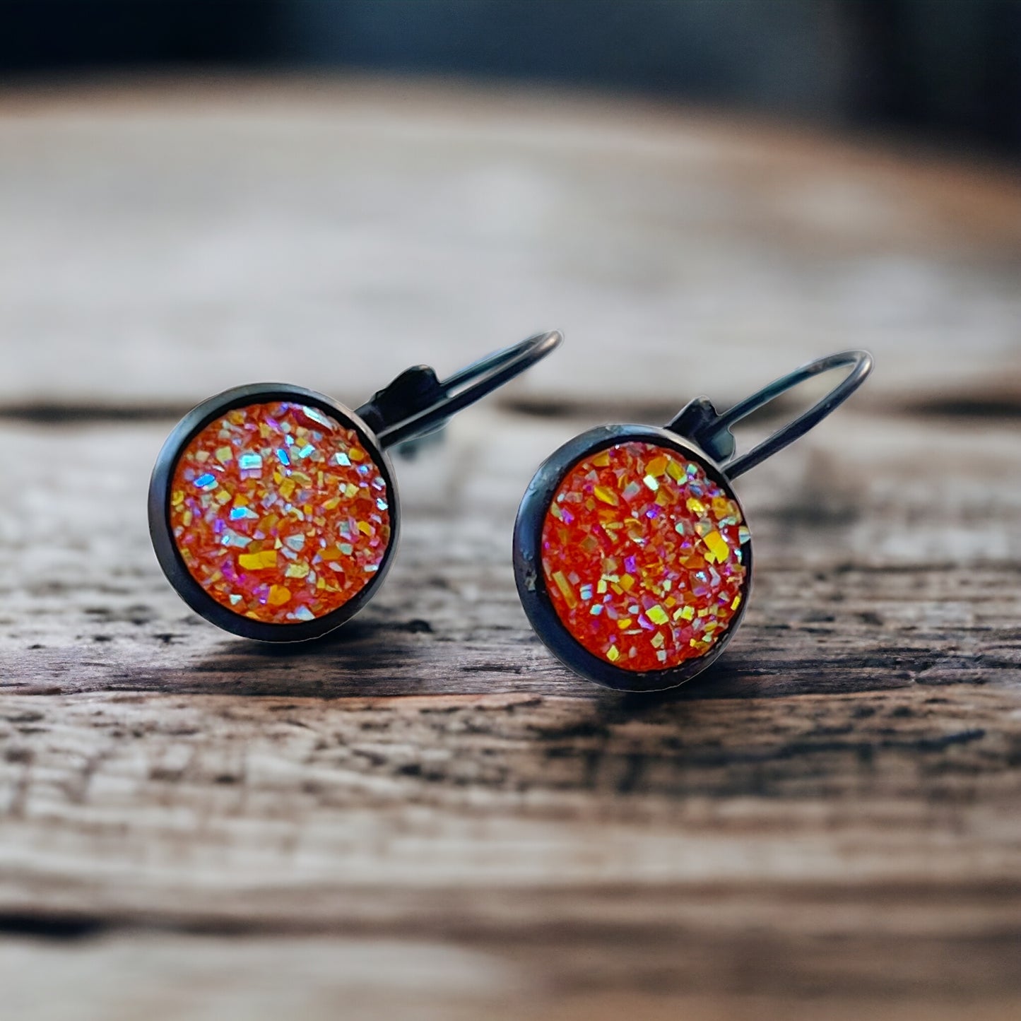 Orange Glitter Druzy Black Dangle Earrings - Sparkling & Stylish Accessories