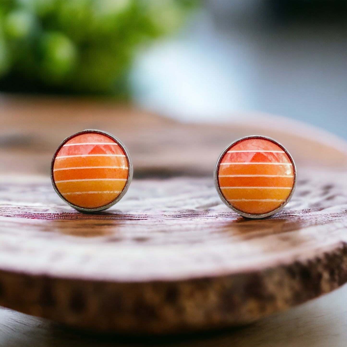 Orange Gradient Striped Silver Unisex Earrings - Stylish & Unique Accessories